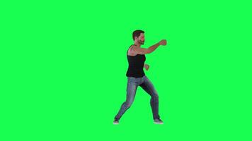 Criminal man and drug addict gangster with athletic body in green screen with ta video