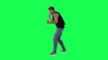 Criminal man and drug addict gangster with athletic body in green screen with ta video