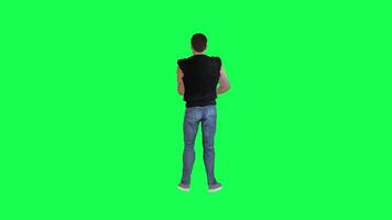 Criminal man and drug addict gangster with athletic body in green screen with ta video