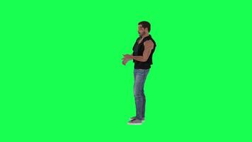 Criminal man and drug addict gangster with athletic body in green screen with ta video