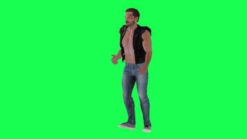 Criminal man and drug addict gangster with athletic body in green screen with ta video