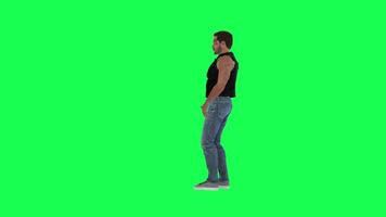 Criminal man and drug addict gangster with athletic body in green screen with ta video