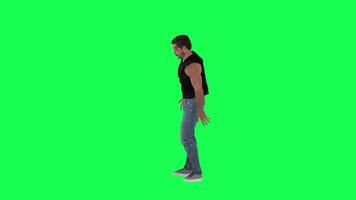 Criminal man and drug addict gangster with athletic body in green screen with ta video