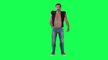 Criminal man and drug addict gangster with athletic body in green screen with ta video