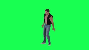 Criminal man and drug addict gangster with athletic body in green screen with ta video