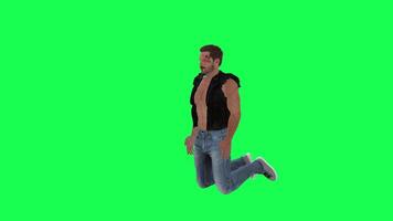 Criminal man and drug addict gangster with athletic body in green screen with ta video