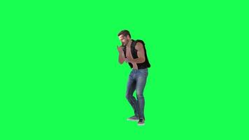 Criminal man and drug addict gangster with athletic body in green screen with ta video