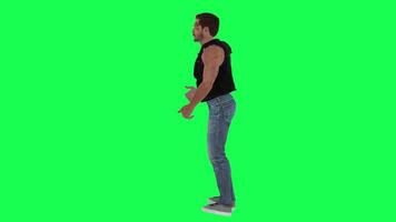 Criminal man and drug addict gangster with athletic body in green screen with ta video