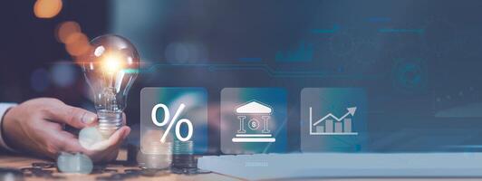 concept interest rates and dividends ,investment growth percentage and interest on deposits ,increase in interest rates ,Retirement returns ,increase of business profits,finance and investment photo