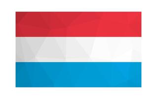 Vector isolated illustration. National Luxembourgish flag with tricolor of red, white and light blue. Official symbol of Luxembourg. Creative design in low poly style with triangular shapes.