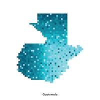 Vector isolated geometric illustration with simplified icy blue silhouette of Guatemala map. Pixel art style for NFT template. Dotted logo with gradient texture for design on white background