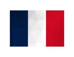 Vector isolated illustration. National french flag vertical tricolour of blue, white, red. Official symbol of France. Creative design in low poly style with triangular shapes. Gradient effect.