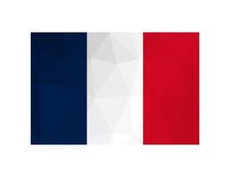 Vector isolated illustration. National french flag vertical tricolour of blue, white, red. Official symbol of France. Creative design in low poly style with triangular shapes. Gradient effect.