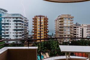 Lightning strike in a cold morning photo