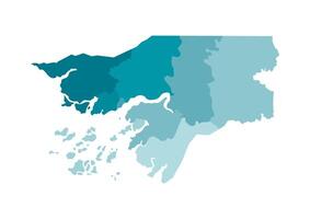 Vector isolated illustration of simplified administrative map of Guinea-Bissau. Borders of the regions. Colorful blue khaki silhouettes.