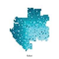 Vector isolated geometric illustration with simplified icy blue silhouette of Gabon, Gabonese Republic map. Pixel art style for NFT template. Dotted logo with gradient texture on white background