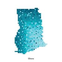 Vector isolated geometric concept with simple icy blue shape of Ghana map. Pixel art style for NFT template. Dotted logo with gradient texture for design on white background