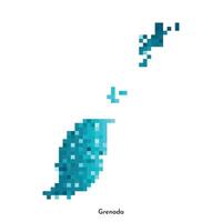 Vector isolated geometric illustration with simplified icy blue silhouette of Grenada map. Pixel art style for NFT template. Dotted logo with gradient texture for design on white background