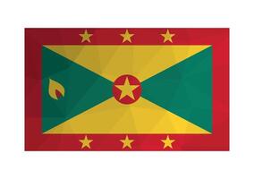 Vector illustration. Official ensign of Grenada. National flag in red, green, yellow colors with stars and nutmeg. Creative design in polygonal style with triangular shapes