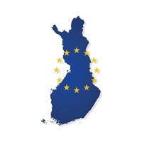 Vector illustration with isolated map of member of European Union Finland. Concept for finnush design decorated by the EU flag with yellow stars on blue background