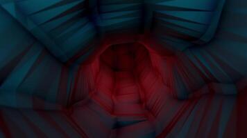 Abstract twisting 3D tunnel. Animation. Inside hypnotic three-dimensional tunnel with convex longitudinal stripes. Colorful dark tunnel in loop fascinates and frightens video