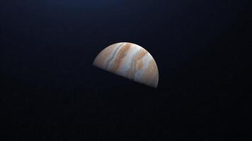 Abstract animation of beautiful planet Jupiter. Animation. Rotating largest planet of solar system Jupiter on background of stars. Beautiful atmosphere with stripes of planet Jupiter video