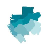 Vector isolated illustration of simplified administrative map of Gabon. Borders of the provinces, regions. Colorful blue khaki silhouettes.