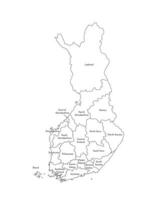 Vector isolated illustration of simplified administrative map of Finland. Borders and names of the regions. Black line silhouettes