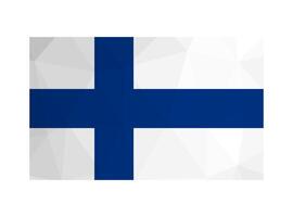 Vector isolated illustration. National Finnish flag with blue cross and white background. Official symbol of Finland. Creative design in low poly style with triangular shapes. Gradient effect.