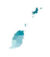 Vector isolated illustration of simplified administrative map of Grenada. Borders of the parishes, regions and islands with status of dependency. Colorful blue khaki silhouettes.