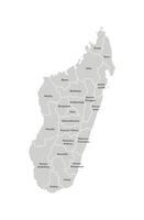 Vector isolated illustration of simplified administrative map of Madagascar. Borders and names of the regions. Grey silhouettes. White outline.