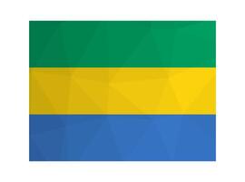 Vector isolated illustration. Official symbol of Gabon. National Gabonese flag with tricolor green, yellow, blue. Creative design in low poly style with triangular shapes. Gradient effect.