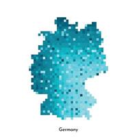 Vector isolated geometric illustration with simplified icy blue silhouette of Germany map. Pixel art style for NFT template. Dotted logo with gradient texture for design on white background