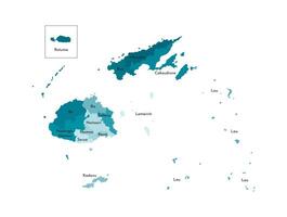 Vector isolated illustration of simplified administrative map of Fiji. Borders and names of the provinces. Colorful blue khaki silhouettes