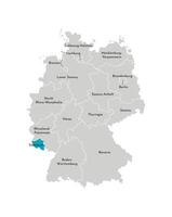 Vector isolated illustration of simplified administrative map of Germany. Blue silhouette of Saarland state. Grey silhouettes. White outline