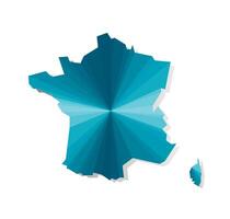 Vector isolated illustration icon with simplified blue silhouette of France map. Polygonal geometric triangular shapes. White background.