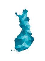 Vector isolated illustration icon with simplified blue silhouette of Finland map. Polygonal geometric style, triangular shapes. White background.