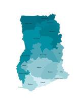 vector aislado ilustración de simplificado administrativo mapa de Ghana. fronteras y nombres de el regiones. vistoso azul caqui siluetas