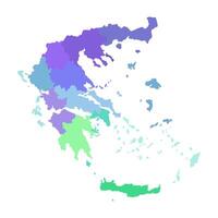 Vector isolated illustration of simplified administrative map of Greece. Borders of the regions. Multi colored silhouettes.