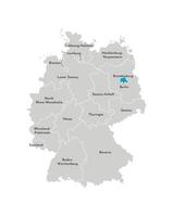 Vector isolated illustration of simplified administrative map of Germany. Blue silhouette of Berlin state. Grey silhouettes. White outline