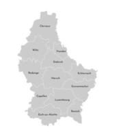 Vector isolated illustration of simplified administrative map of Grand Duchy of Luxembourg. Borders and names of the provinces, cantons. Grey silhouettes. White outline.