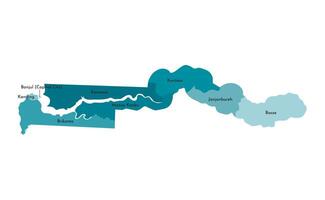 Vector isolated illustration of simplified administrative map of Gambia. Borders and names of the regions. Colorful blue khaki silhouettes