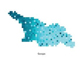 Vector isolated geometric illustration with simplified icy blue silhouette of Georgia map. Pixel art style for NFT template. Dotted logo with gradient texture for design on white background