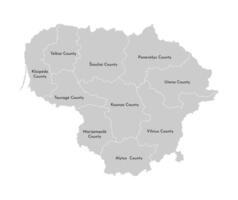 Vector isolated illustration of simplified administrative map of Lithuania. Borders and names of the provinces, counties. Grey silhouettes. White outline.