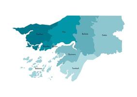 Vector isolated illustration of simplified administrative map of Guinea-Bissau. Borders and names of the regions. Colorful blue khaki silhouettes