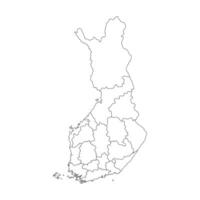 Vector isolated simplified map of Finland regions. Borders of administrative divisions. Black outline. White background