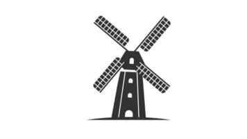 wijnoogst video animatie van zwart windmolen in de platteland met 4k gif video