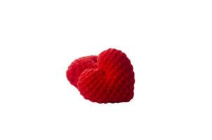 Handmade crochet knit red heart shape on transparent background. valentines day. amigurumi png