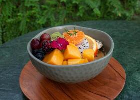 fresh healthy fruit yoghurt salad bowl photo