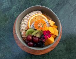 fresh healthy fruit yoghurt salad bowl photo